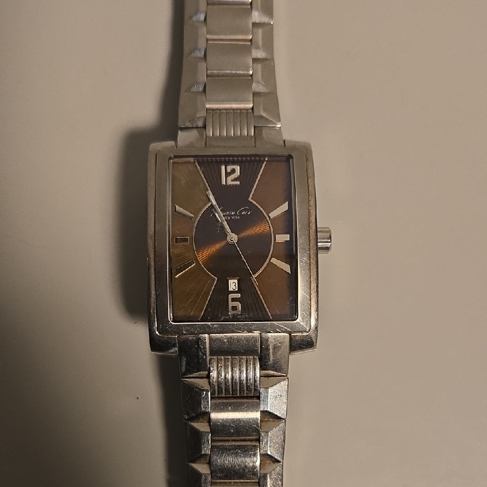 Kenneth Cole Watch Silver Rectangular With Brown … - image 1